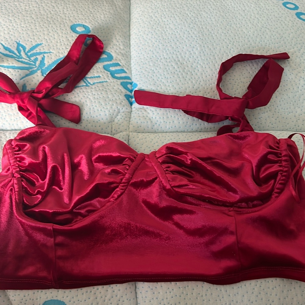 Red velour tie strap top
